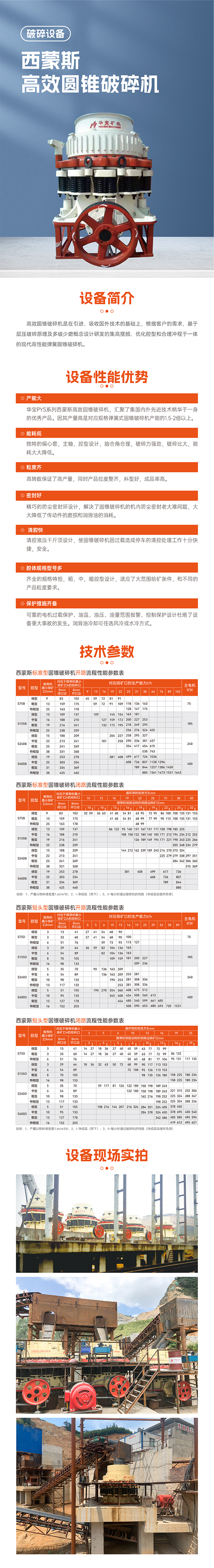 華寶礦機(jī)西蒙斯圓錐破碎機(jī)設(shè)備技術(shù)參數(shù)