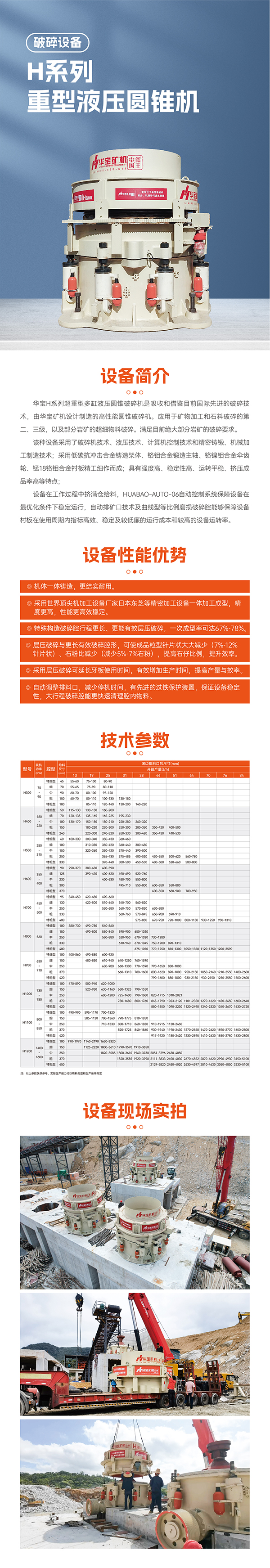 華寶礦機H系重型圓錐破碎機設(shè)備技術(shù)參數(shù)